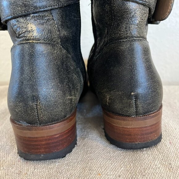 Gee WaWa Anthropology Black Distressed Leather Moto Knee Boots Sz 7 - Picture 5 of 11